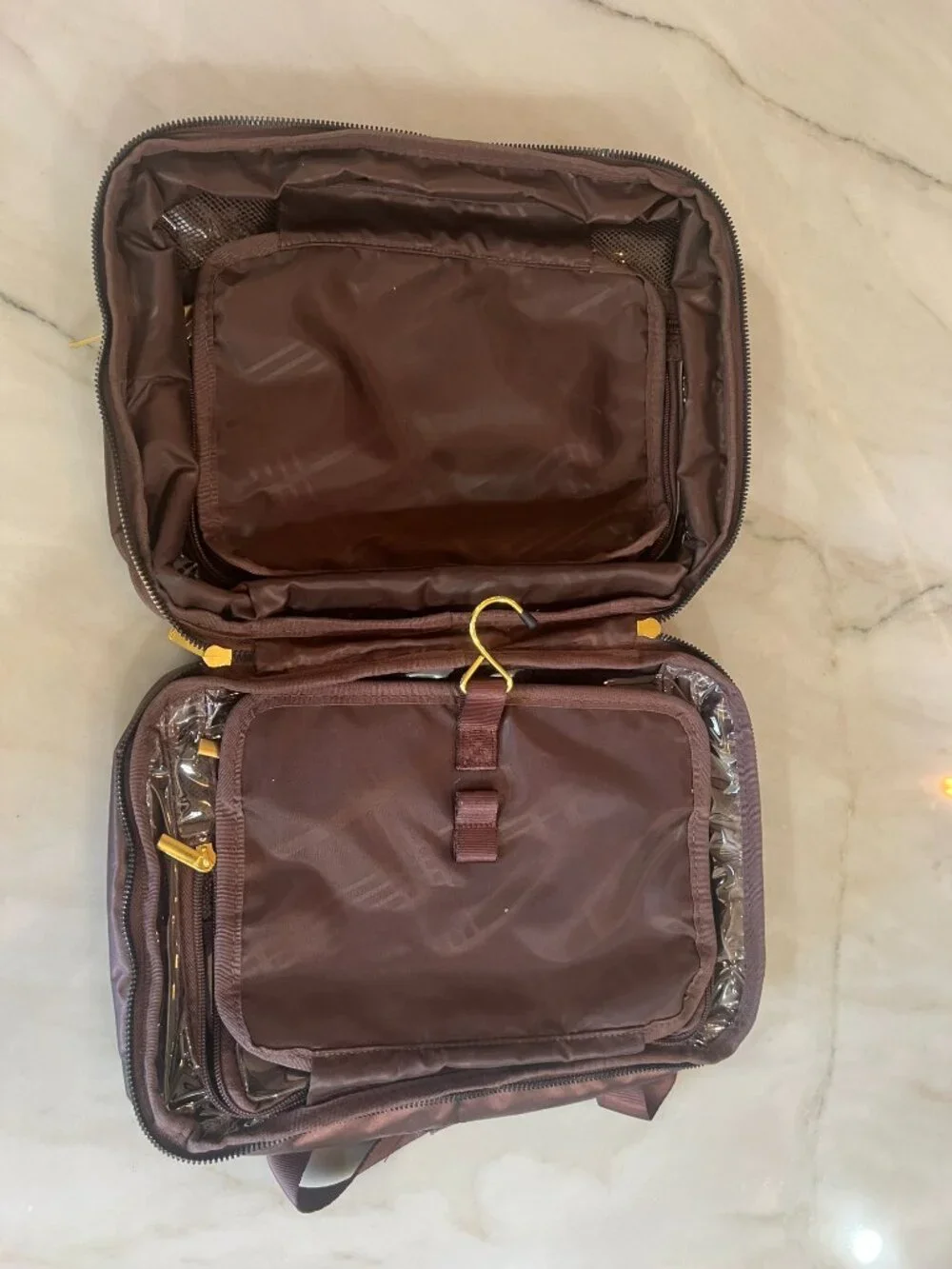 Like New Mangano Brown Hanging Cosmetic Bag